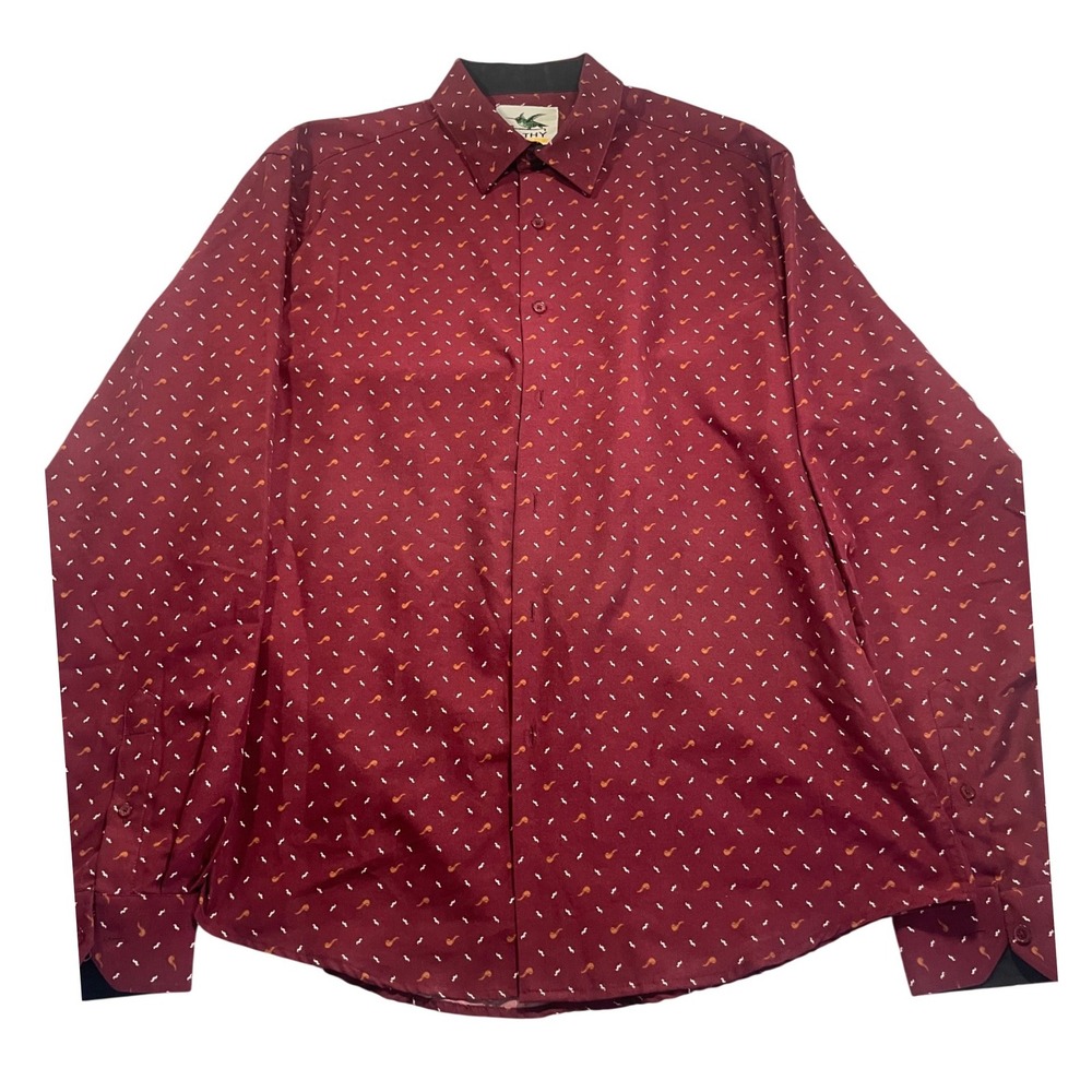 Filthy Etiquette Mens Button Up Shirt L Red Novelty Pipe Long Sleeve Party Work